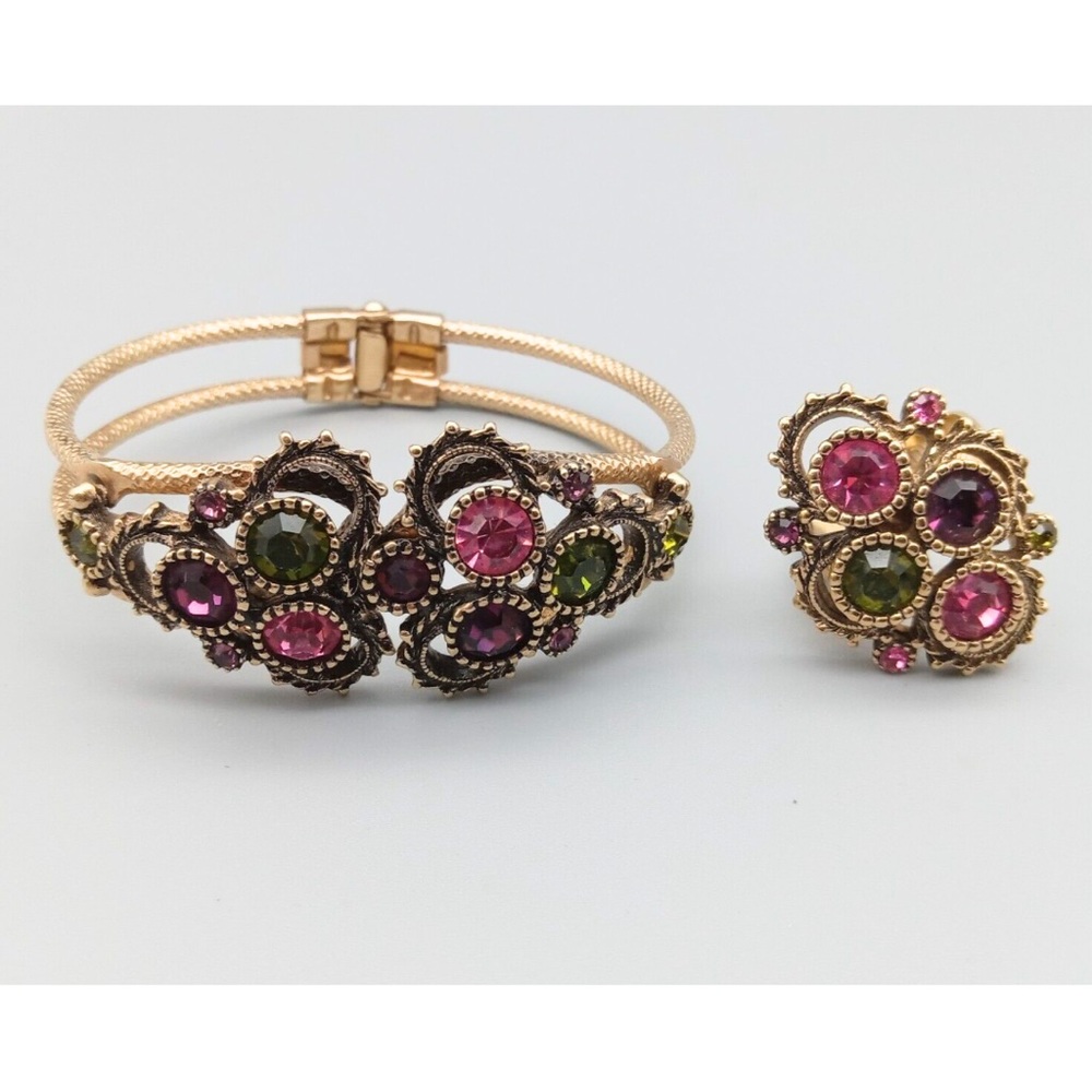 Vintage 1970’s Sarah Coventry Austrian Lites Clamper Bracelet & Adjustable Ring